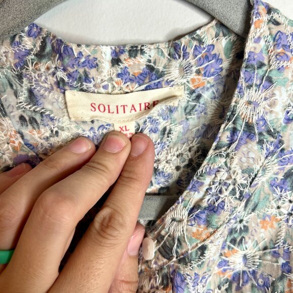 Solitaire Heavily Embroidered Floral Button-Up Long Sleeve Top Western Boho XL - Picture 2 of 5